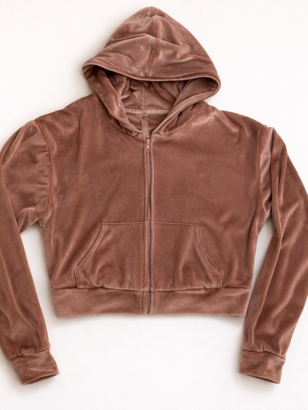 SKIMS Velour Cropped Zip Hoodie Mocha Brown Soft Lounge Size M